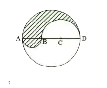 In the figure given below, ABCD is the diameter of a circle of radius 9 cm. The lengths AB, BC and CD are equal. Semicircles are drawn on AB and BD as diameters as shown in the figure. What is the area of the shaded region ?