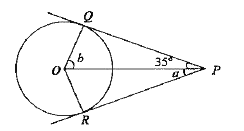 In the figure , PQ and PR are the tangents drawn form P to a circle with centre O. if  angle OPQ = 35^(@)   then