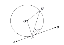 In figure , APB  is a tangent to a circle with centre O at point, If  angle QPB = 50 ^(@)  , then the measure  of  angle POQ  is