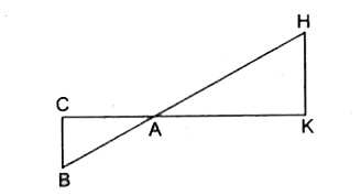 चित्र में , Delta AHK और Delta ABC समरूप त्रिभुज है I यदि AK= 10 सेमी, BC= 3.5 सेमी और HK= 7 सेमी तो AC का मान होगा :