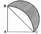 दी गई आकृति में, ABC त्रिज्या 14 सेमी वाले एक वृत्त का चतुर्थाश है तथा BC को व्यास मानकर एक अर्द्धवृत्त खींचा गया है। छायांकित भाग का क्षेत्रफल ज्ञात कीजिए।