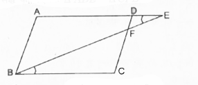 (i)  यह समान्तर चतुर्भुज ABCD में भुजा AD पर कोई बिंदु E है तथा BE भुजा CD को बिंदु F पर प्रतिच्छेद करती है। जैसा कि चित्र में दर्शाया गया है।‌   सिद्ध कीजिए कि DeltaaBE~DeltaCFB      समकोण त्रिभुज ABC में /B=90^(@) यदि  D भुजा BC का मध्य बिंदु है तो सिद्ध कीजिए कि AC^(2)=4AD^(2)-3AB^(2)