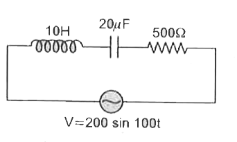 संलग्न चित्र में प्रदर्शित परिपथ की- (i) प्रतिबाधा, (ii) शक्ति गुणांक तथा (iii) धारा व वोल्टता के बीच कलान्तर की गणना कीजिए।