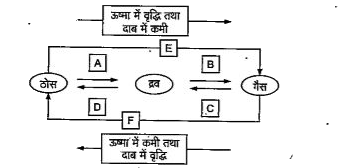 निम्नांकित चित्र के लिए A, B, C, D, E तथा F की अवस्था परिवर्तन को नामांकित कीजिए