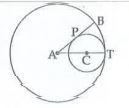 In the adjoining figure circles with centres A and C touch internally at point T. Line AB is tangent to the smaller circle at point P. Point B lies on the bigger circle. Radii are 16 cm and 6 cm. Find AP.