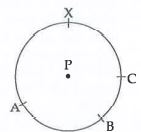 A circle with centre P has arc AB=arc BC and arc AXC=2 arc AB. Find measure of arc AB, arc BC and arc AXC.