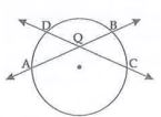 Secants AB and CD are intersecting in point Q. m(arc AD)=25^@ and m(arc BC)=36^@, then find /BQC