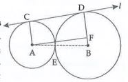 In the adjoining figure,the circles with centre A and B touch each other at E Line l is a common tangent that touches the circle at C and D respectively.Find length of seg CD if the radii of the circles are 4 cm,6 cm?
