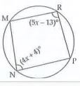 In cyclic square MRPN,/R=(5x-13)^@ and /N=(4x+4)^@.Find the measures of /R and /N