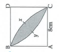 In the adjoining figure, arc BXC and arc BYC are drawn with radius 8 cm and centres as point A and D respectively. Find the area of shaded region if squareABCD is a square with side 8 cm.