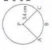 In the adjoining figure, radius of circle is 3.4 cm and perimeter of sector P-ABC is 12.8 cm. Find A (P-ABC).