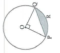 In the adjoining figure, if O is the centre of the circle, PQ is a chord. anglePOQ=90^@, area of shaded region is 114 cm^2, find the radius of the circle (pi = 3.14)
