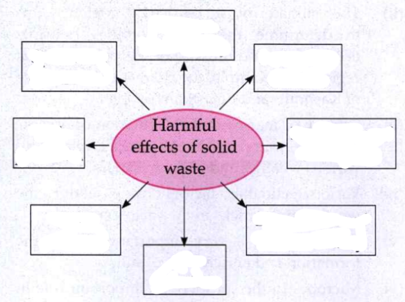 Complete the following concept chart:    Harmful effects of solid waste