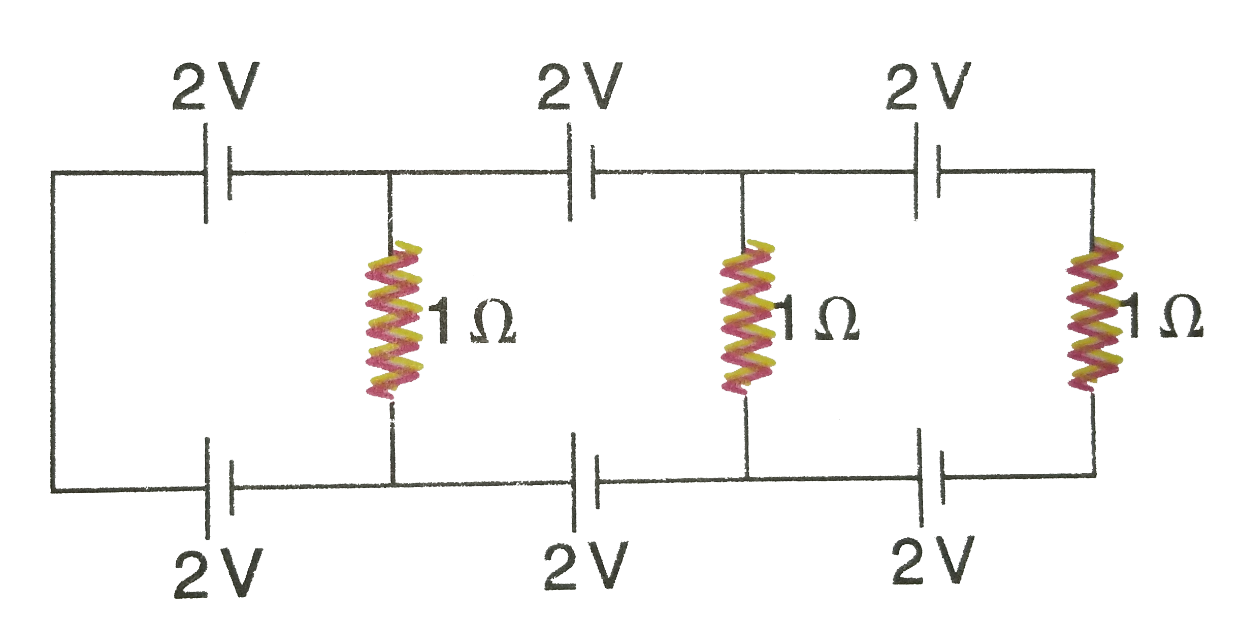 In the given circuit the current in each resistance is
