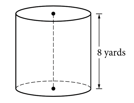 A dairy farmer uses a storage silo that is in the shape of the right circular cylinder above. If the volume of the silo is 72pi cubic yards, what is the ul(