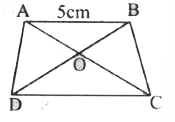 In given figure, (AO)/(OC)=(BO)/(OD)=1/2 and AB=5cm. Find the value of DC.   OR   Equilateral triangles are drawn on the sides of a right triangle show that the area of triangle on the hypotenuse is equal to the sum of the areas of triangles on the other two sides.