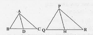 ಚಿತ್ರದಲ್ಲಿ triangleABC ಯ  ಬಾಹುಗಳಾದ AB  ಮತ್ತು BC  ಮಧ್ಯರೇಖೆ AD ಗಳು  ಕ್ರಮವಾಗಿ trianglePQR ನ   ಬಾಹುಗಳಾದ PQ ಮತ್ತು QR  ಹಾಗು  ಮಧ್ಯರೇಖೆ PM ನೊಂದಿಗೆ  ಸಾಮಾನುಪಾತದಲ್ಲಿದರೆ  triangleABC ~ trianglePQR.