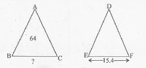triangleABC cong  triangleDEF ಮತ್ತು ಅವುಗಳ ವಿಸ್ತರಣಗಳು ಕ್ರಮವಾಗಿ 64 cm^2  ಮತ್ತು 121 cm^2  ಗಳಾಗಿದ್ದು  EF = 15.4 cm,  ಆದರೆ  BC ಯನ್ನು  ಕಂಡುಹಿಡಿಯಿರಿ.