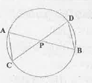 ಚಿತ್ರದಲ್ಲಿ  AB ಮತ್ತು CD ಜ್ಯಾಗಳು P. ಬಿಂದುವಿನಲ್ಲಿ ಪರಸ್ಪರ ಛೇದಿಸುತ್ತವೆ.  ಆದರೆ                    (i)  triangleAPC  ~  triangleDPB     (ii) AP . PB = CP . DP