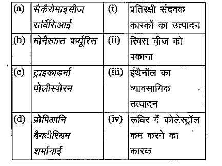 सूक्ष्मजीवों की और उनके महत्व की: निम्नलिखित सूची का मिलान कीजिए -