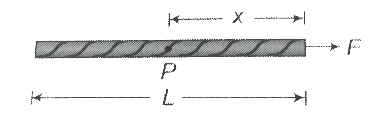 A uniform rope of length of length L is pulled by a force F on a smooth surface. Find tension in the rope at a distance x from the end where force is applied.