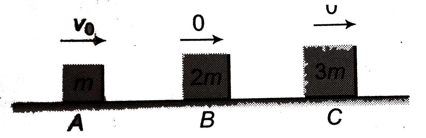 Three objects A , B and C are kept in a straight line on a smooth horizontal surface. These have masses m , 2m and 3 m , respectively . The head - on elastic collision takes place between A and B and then B makes completely inelastic collision with C. All motions occur on the same straight line. The final speed of C will be