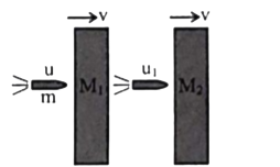 A 20 g bullet pierces through a plate of mass M(1)=1kg and then comes to rest inside a second plate of mass M(2)=2.98 kg as shown in the figure. It is found that the two plates, initially at rest, now move with equal velocities, Find the percentage loss in the initial velocity of the bullet when it is between M(1)and M(2). Neglect any loss of material of the plates due to the action of bullet