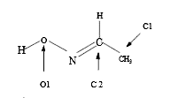 The correct set of approximate bond angles at C1, C2 and O1 for an organic molecule given below is