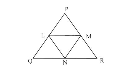 In the given figure L, M and N are mid point of the sides PQ, PR and QR respectively  of DeltaPQR. If PQ = 4.4 cm, QR = 5.6 cm and PR = 4.8 cm then find the perimeter of DeltaLMN.