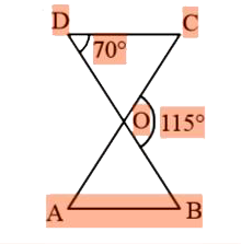 In the given figure, triangleODC ~ triangleOBA, angleBOC = 115^@ and angleCDO =70. Find, (i) angleDOC, (ii) angleDCO, (iii) angleOAB, (iv) angleOBA.