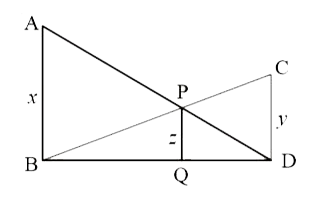 In the given figure AB || PQ || CD, AB=x, CD=y and PQ=z. Prove that 1/x+1/y=1/z