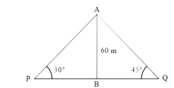 In the figure, two persons are standing at the opposite direction P & Q of the tower. If the height of the tower is 60 m then find the distance between the two persons.