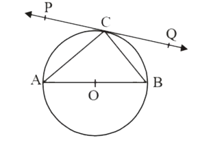 In figure PQ is  a tangent at a point C to a circle with centre O. If AB is a diameter and angleCAB = 30^@, find anglePCA