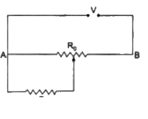 A resistance of R draw current from a potentiometer. The potentiometer wire, AB, has total resistance of R(0). A voltage V is supplied to the potentiometer. Derive an expression for the voltage across R when the sliding contact is in the middle of potentiometer wire.