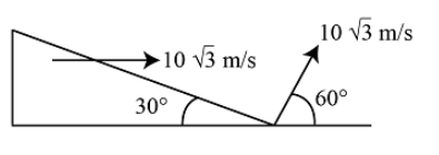 A particle is projected at an angle 60^@ with speed 10(sqrt3)m//s, from the point A, as shown in the figure. At the same time the wedge is made to move with speed 10 (sqrt3) m//s towards right as shown in the figure. Then the time after which particle will strike with wedge is