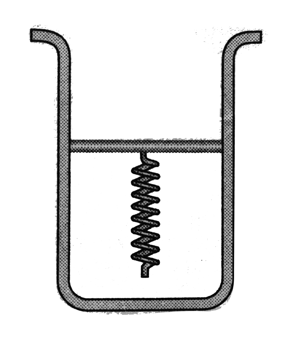 A cylinder is fitted with a piston, beneath which is a spring, as in the figure. The cylinder is open at the top. Friction is absent. The spring is 3600 N//m. The piston has a negligible mass and a radius of 0.025m (a) when air beneath the piston is completely pumped out, how much does the atmospheric pressure cause the spring to compress? (b) How much work does the atmospheric pressure do in compressing the spring?