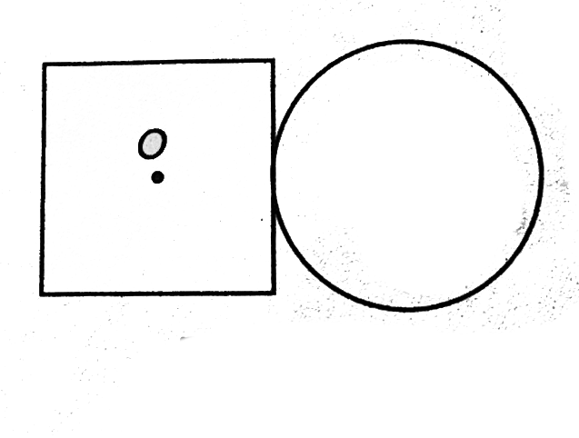 A square lamina of side a and a circular lamina of diameter a are placed touching each other as shown in figure. Find distance of their centre of mass from point O, the centre of sqaure.