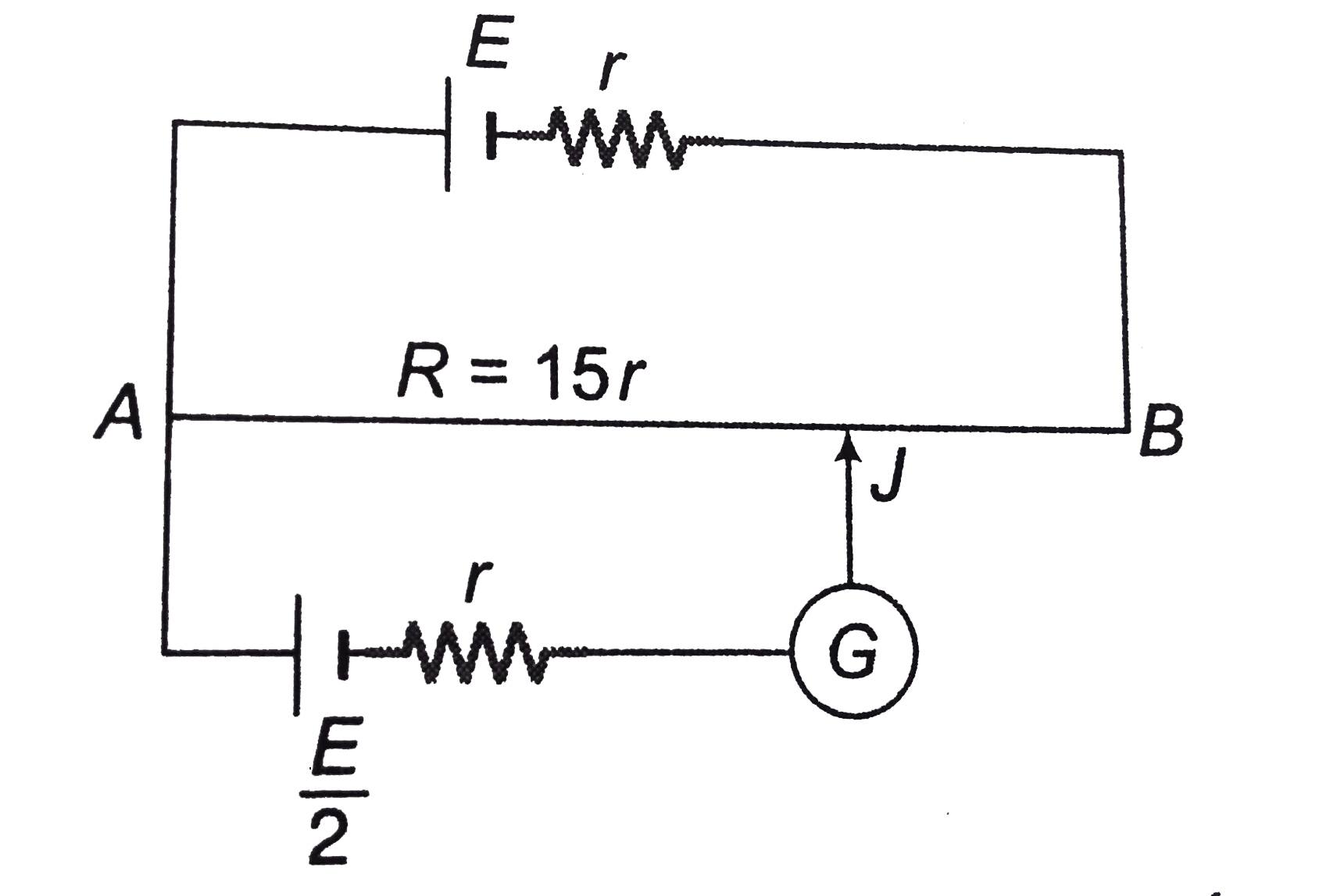 The potentiometer wire AB is 600 cm long.    a. At what distance from A should be jockey J touch the wire to get zero deflection i the galvanometer.   b. If the jockey touches the wire at  a distance 560 cm from A, what will be the current through the galvanometer.