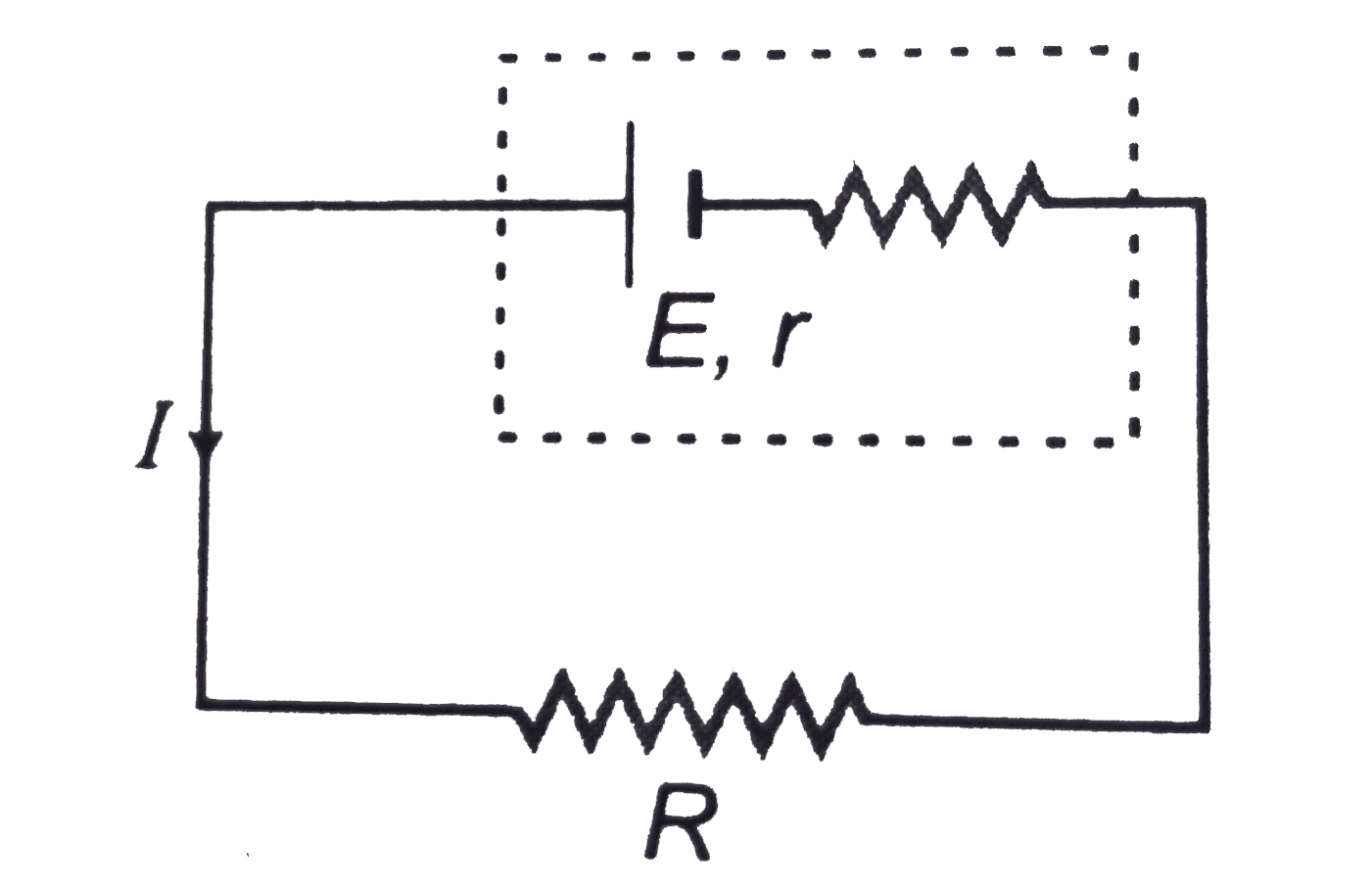 Assertion :In the circuit shown in figure R is variable. Value of current I is maximum when R=r.   Reason: At R=r, maximum power is produced across R.