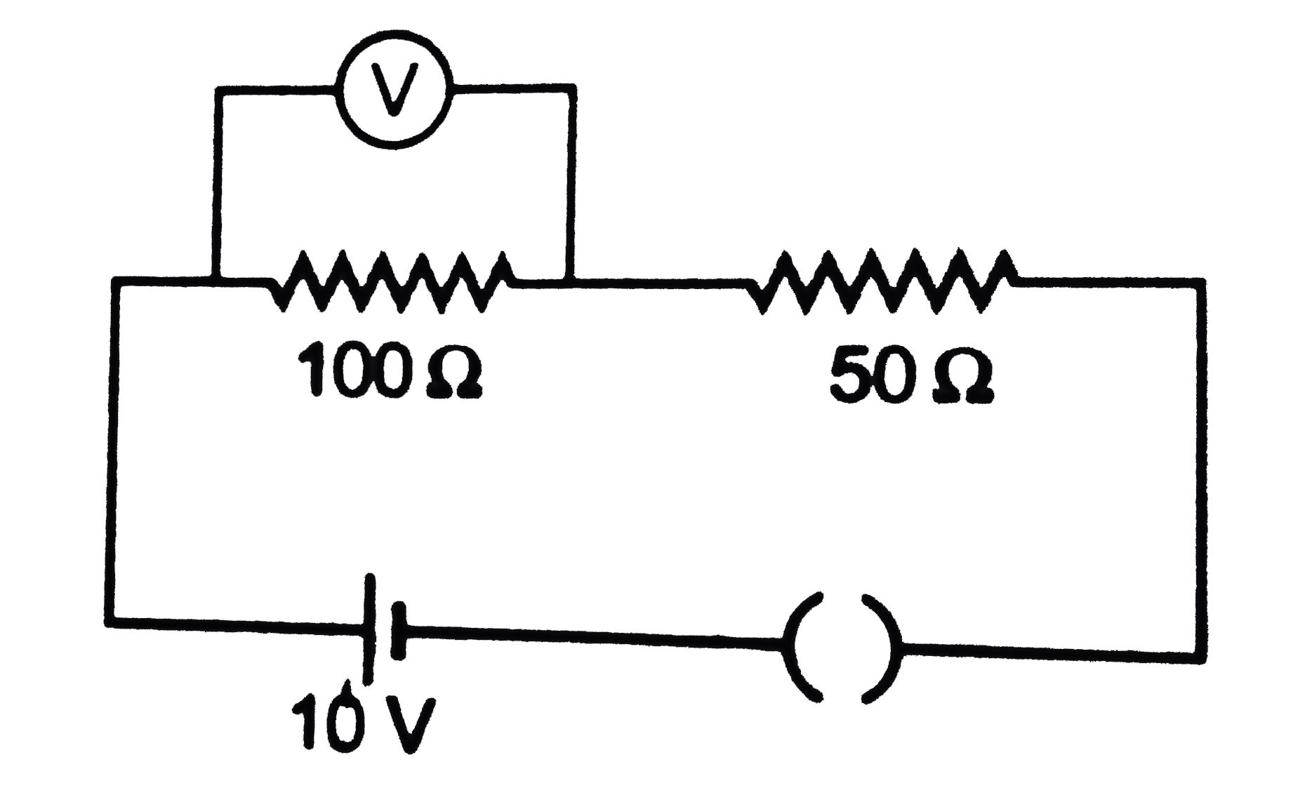 In the given circuit, the voltmeter records 5 V. The resistance of the voltmeter in Omega is