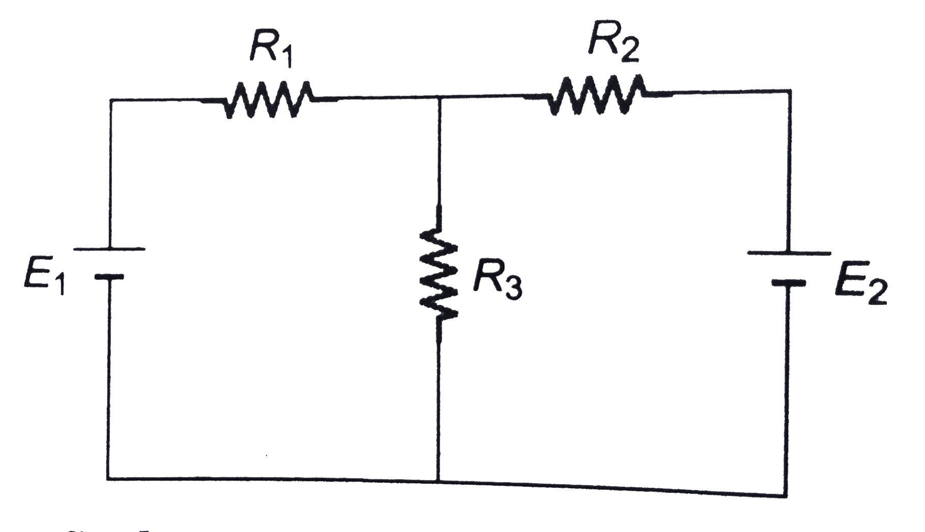In the circuit shown in figure E1=7V,E2=1 V,R1=2Omega, R2=2Omega and R3=3Omega respectively. Find the power supplied by the two batteries.