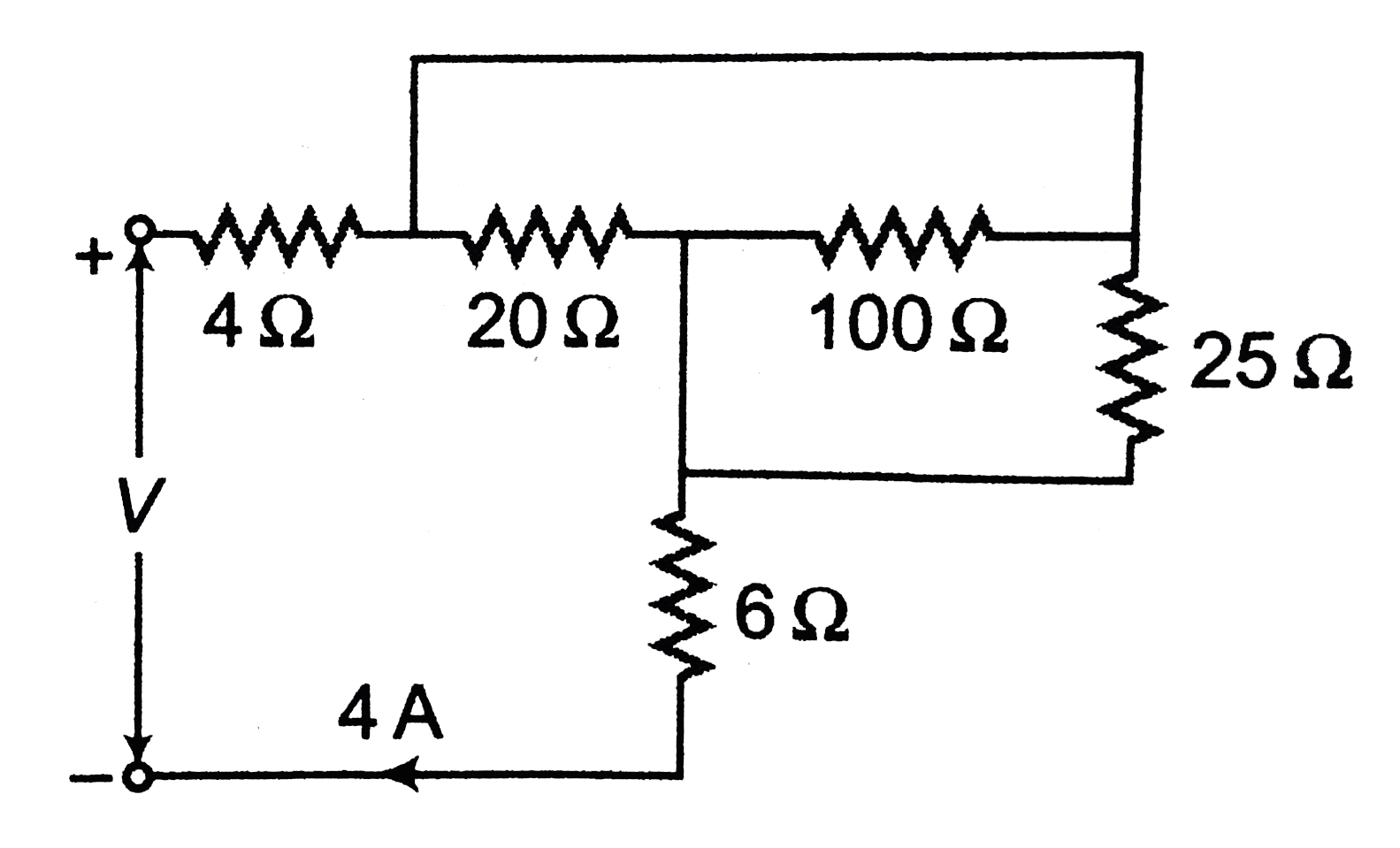 In the circuit shown in figure , V must be