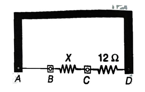 A thin uniform wire AB of length 1 m, an unknown resistance X and a resistance of 12 Omega are connected by thick conducting strips, as shown in the figure. A battery and a galvanometer (with a sliding jockey connected to it) are also available. Connections are to be made to measure the unknown resistance X. Using the principle of Wheatstone bridge answer the following questions :  (a) Are there positive and negative terminals on the galvanometer?   (b) Copy the figure in your answer book and show the battery and the galvanometer (with jockey connect at appropriate points.  (c) After appropriate connections are made, it is found that no deflection takes place in th, from galvanometer when the sliding jockey touches the wire at a distance of 60 cm from A. Obtain value of the resistance X.