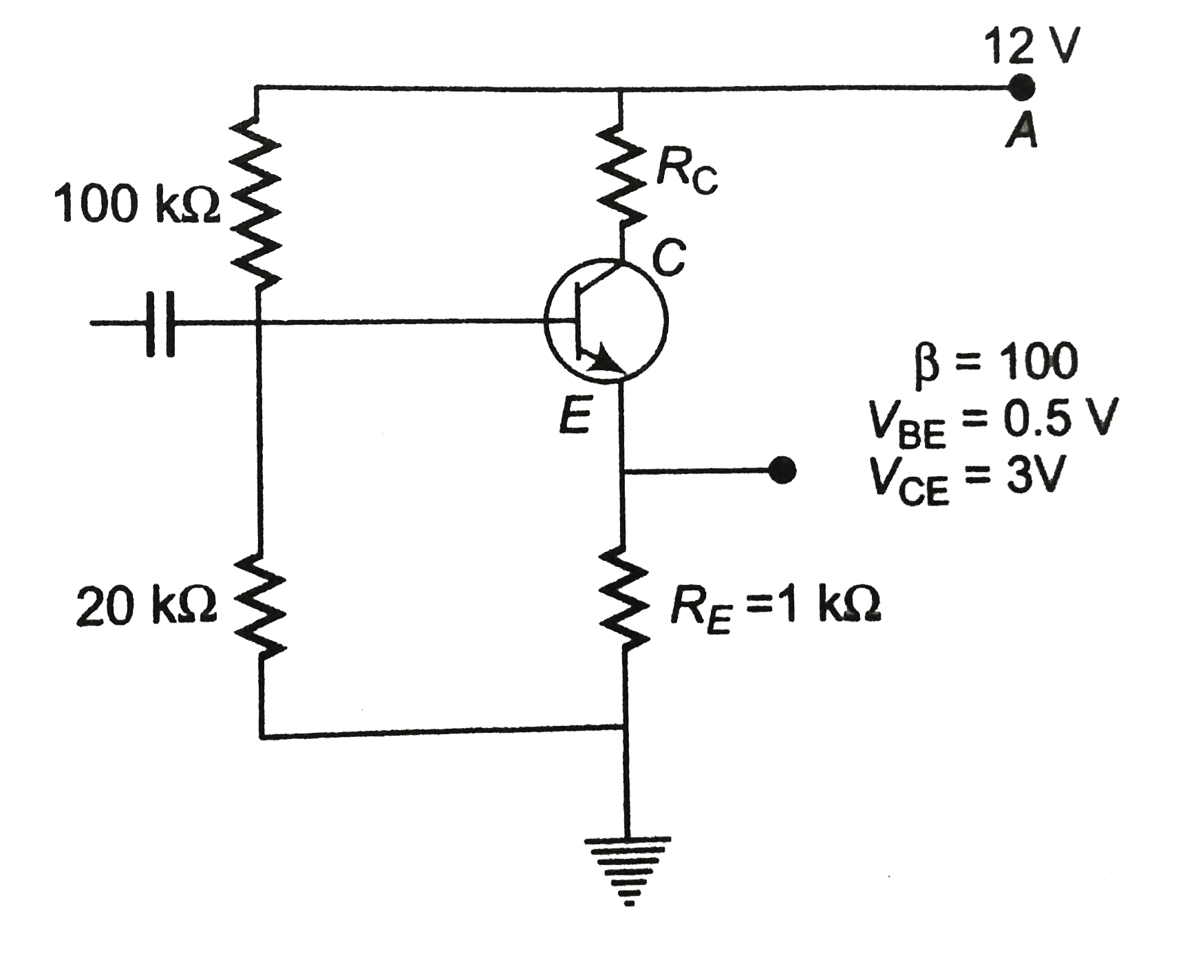 In the circuit shown in  figure , find the value of RC.