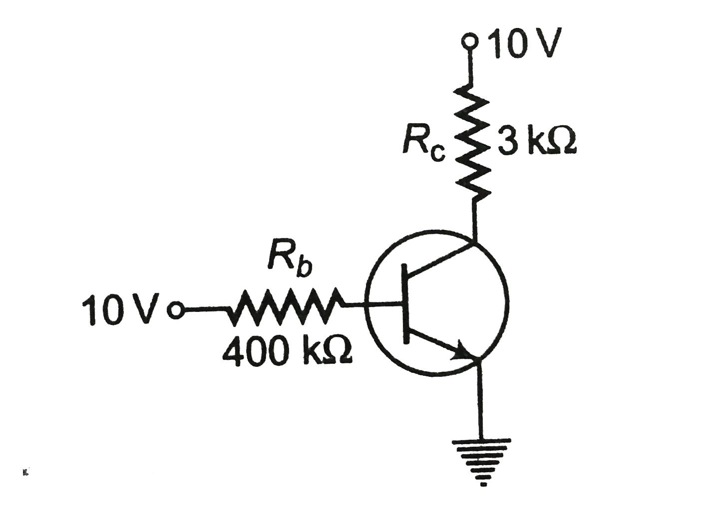 In the circuit shown in figure when the input voltage of the base resistance is 10 V  . Find the values of Ib , Ic and beta .