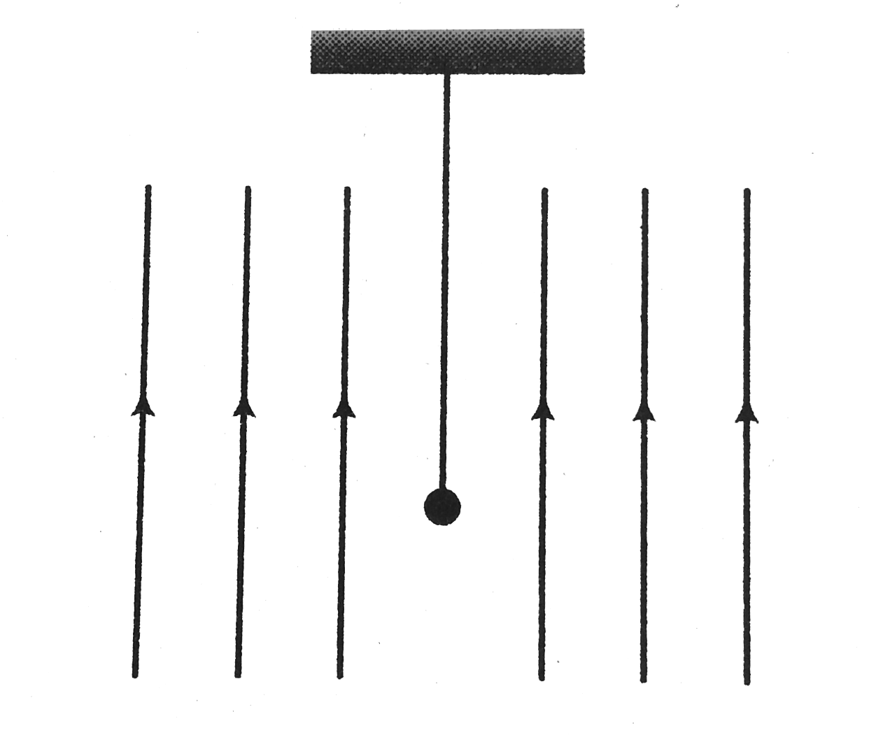 A neutral pendulum oscillates in a uniform electric field as shown in figure. If a positive charge is given to the pendulum, then its time period