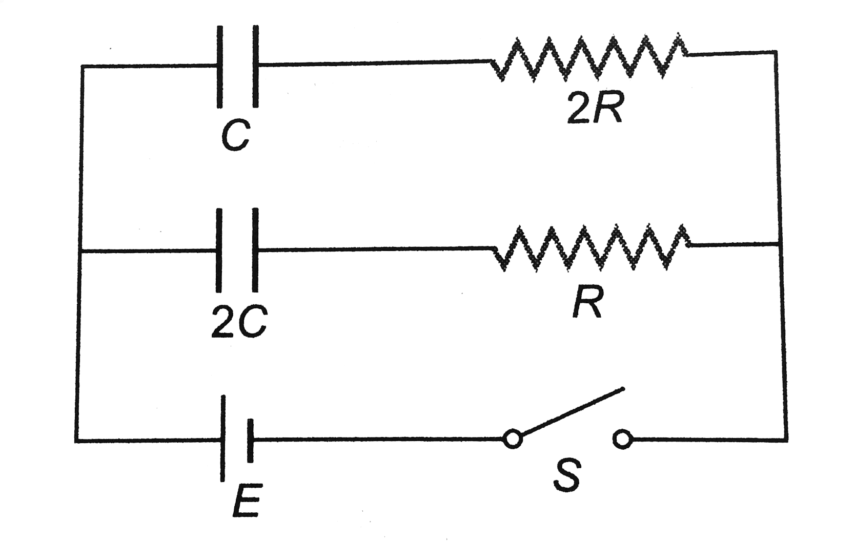 In the circuit shown in the figure, switch S is closed at time t=0. Select the correct statements.