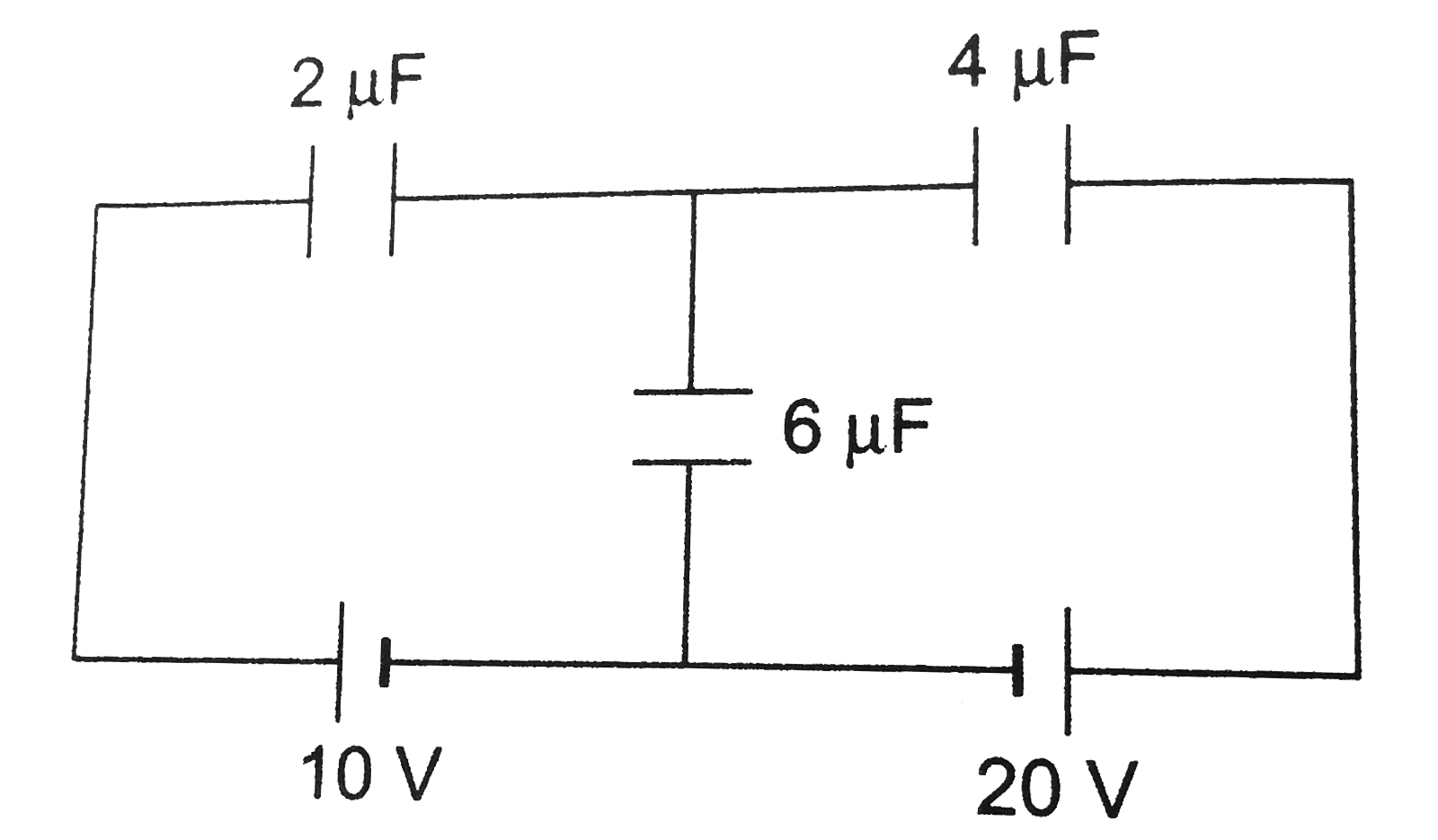 Find the charges on the three capacitors shown in figure