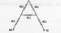 The resistance across the legs M and N of the letter A as shown in the following figure   is