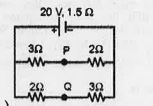 If in the circuit shown below  , the internal resistance of the battery is 1.5 Omega and VP and VQ are the potentials at P and Q respectively, the potential difference between the points P and Q is